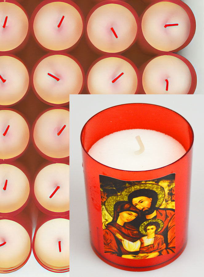 24 Bougies Veilleuses Rouge Sainte Famille (pic 4)