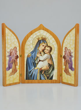 Icône Triptyque Vierge Couronnée à l'Enfant Jésus - 23 cm (pic 1)