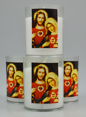 4 Bougies Veilleuses Coeurs Unis de Jésus & Marie (pic 1)