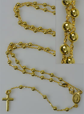 Chapelet en Or Jaune Massif 750/1000 - Grains 3mm (pic 2)