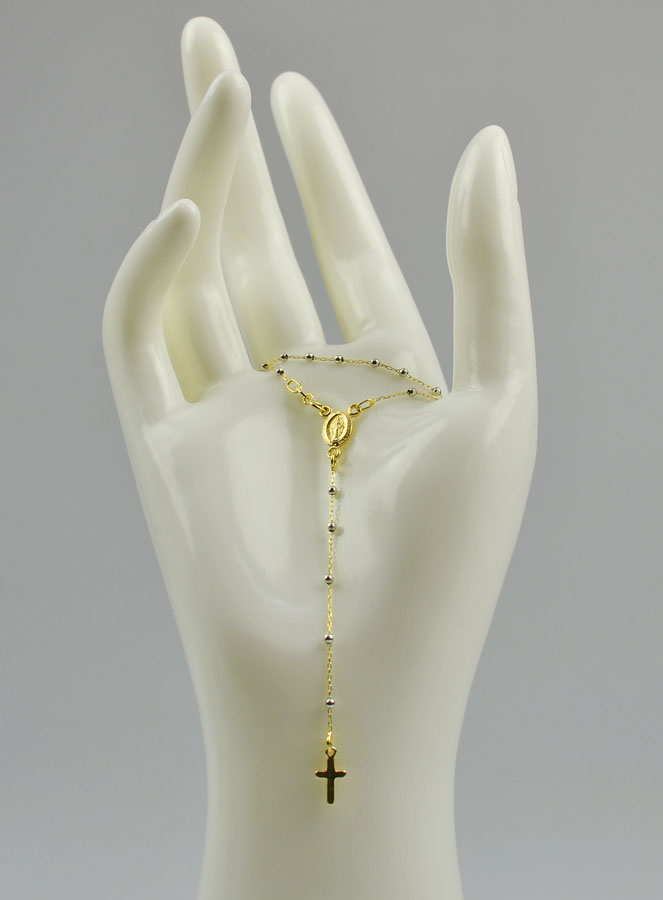 Chapelet en Or Jaune & Blanc 18k 750/1000 - Grains 2mm (pic 2)