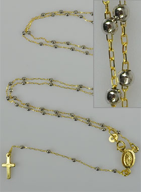 Chapelet en Or Jaune & Blanc 18k 750/1000 - Grains 2mm (pic 3)
