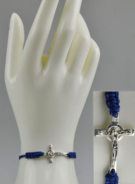 Bracelet Croix de Saint Benoît en Argent Massif - Bleu (pic 1)