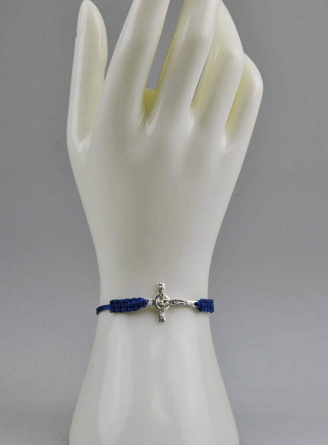 Bracelet Croix de Saint Benoît en Argent Massif - Bleu (pic 2)