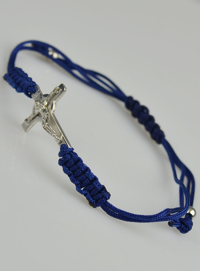 Bracelet Croix de Saint Benoît en Argent Massif - Bleu (pic 3)