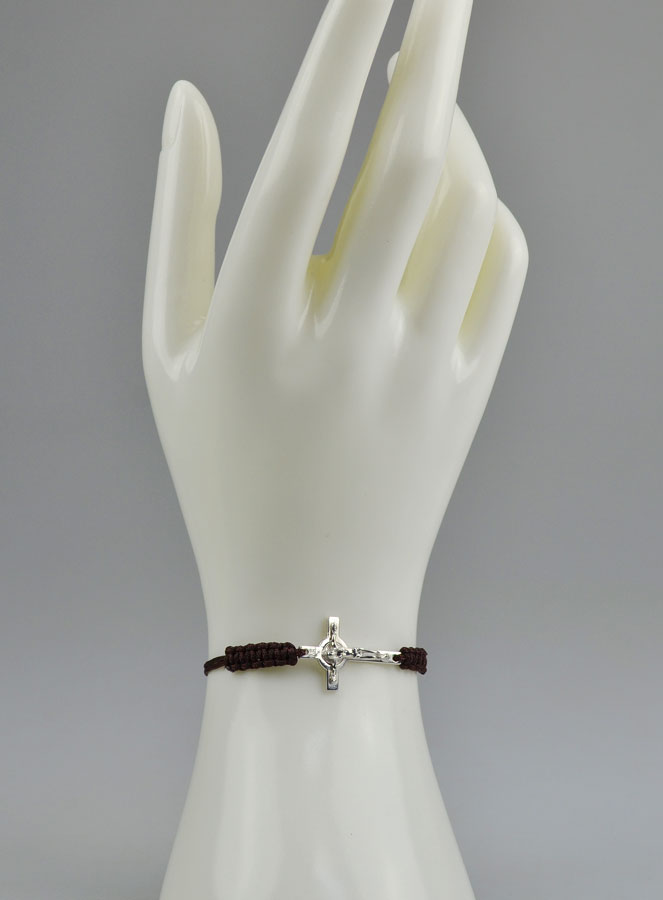 Bracelet Croix de Saint Benoît en Argent Massif - Marron (pic 2)