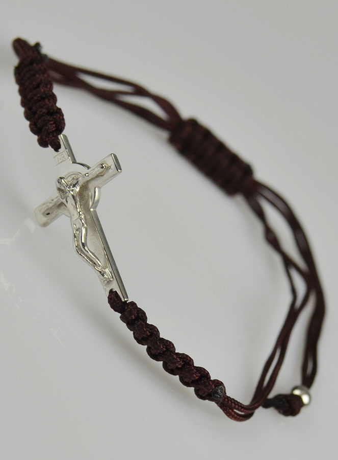 Bracelet Croix de Saint Benoît en Argent Massif - Marron (pic 3)