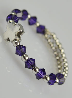 Bague Croix & Cristal Violet - Argent Massif - Taille Ajustable (pic 1)