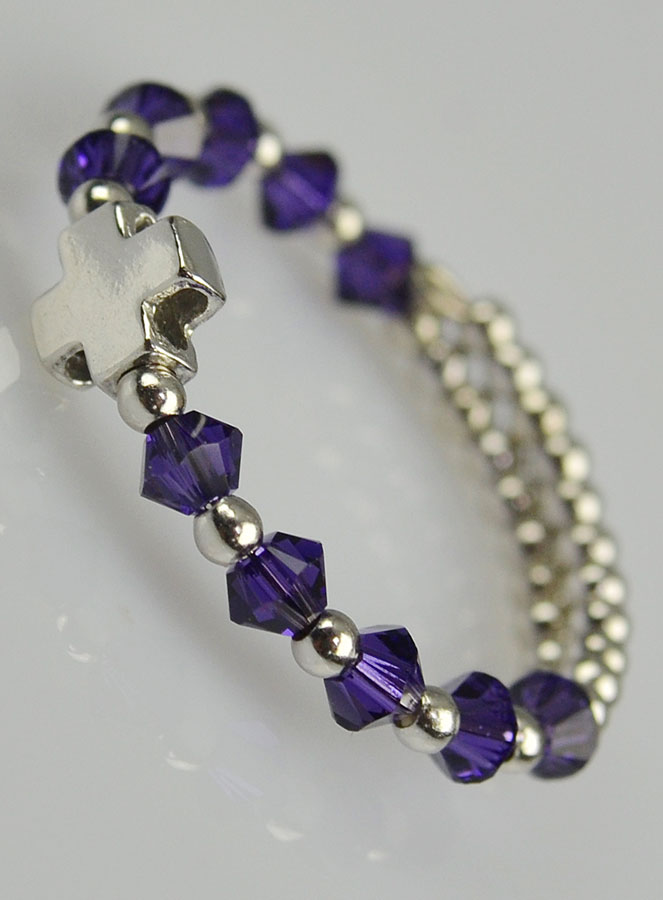 Bague Croix & Cristal Violet - Argent Massif - Taille Ajustable (pic 2)