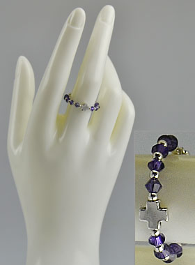 Bague Croix & Cristal Violet - Argent Massif - Taille Ajustable (pic 3)