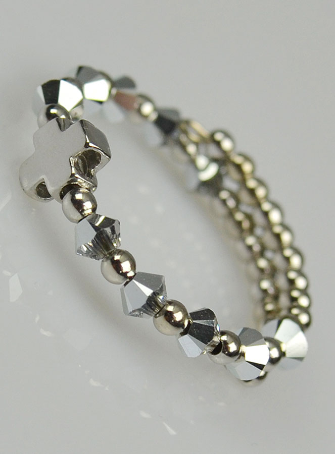 Bague Croix & Cristal - Argent Massif - Taille Ajustable (pic 1)