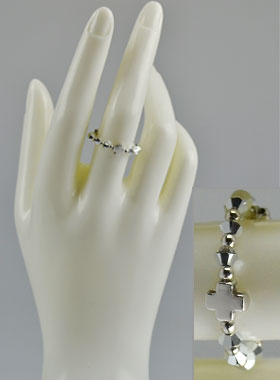 Bague Croix & Cristal - Argent Massif - Taille Ajustable (pic 3)