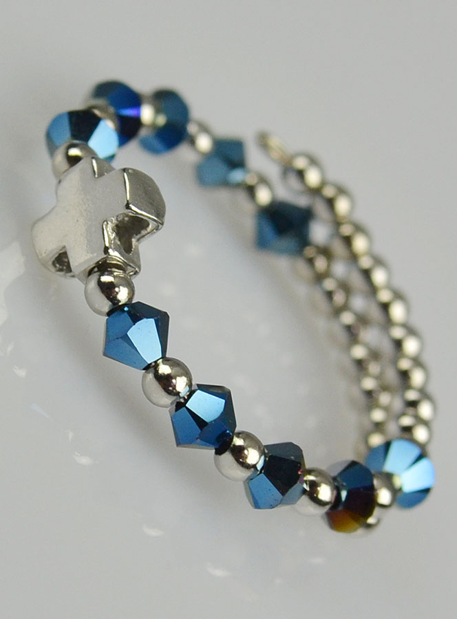Bague Croix & Cristal Bleu - Argent Massif - Taille Ajustable (pic 2)