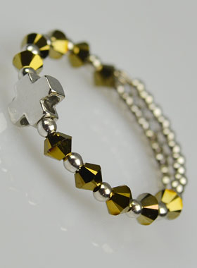Bague Croix & Cristal Bronze - Argent Massif - Taille Ajustable (pic 1)