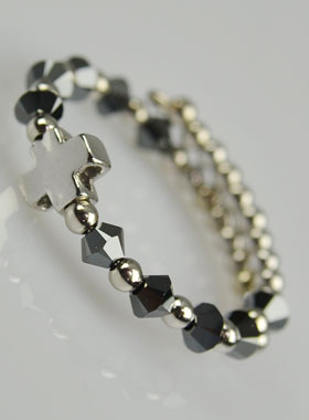 Bague Croix & Cristal Noir - Argent Massif - Taille Ajustable (pic 1)