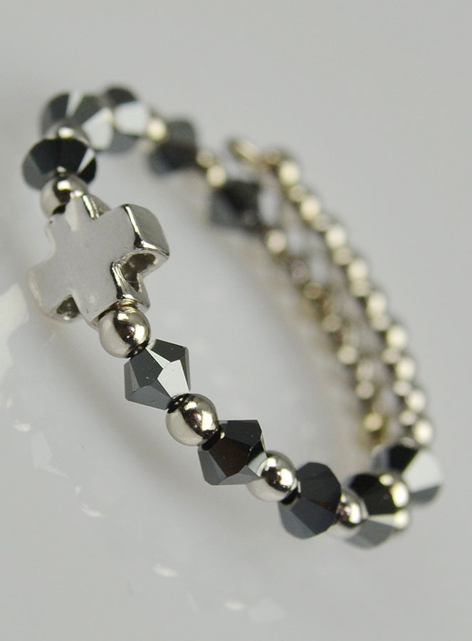 Bague Croix & Cristal Noir - Argent Massif - Taille Ajustable (pic 2)