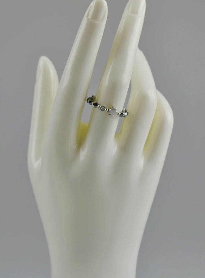 Bague Croix & Cristal Noir - Argent Massif - Taille Ajustable (pic 3)
