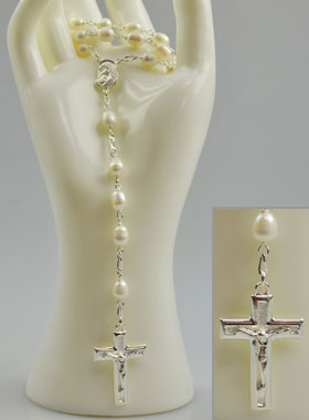 Chapelet en Argent 925/1000 & Nacre - Grains Brillant 7mm (pic 1)