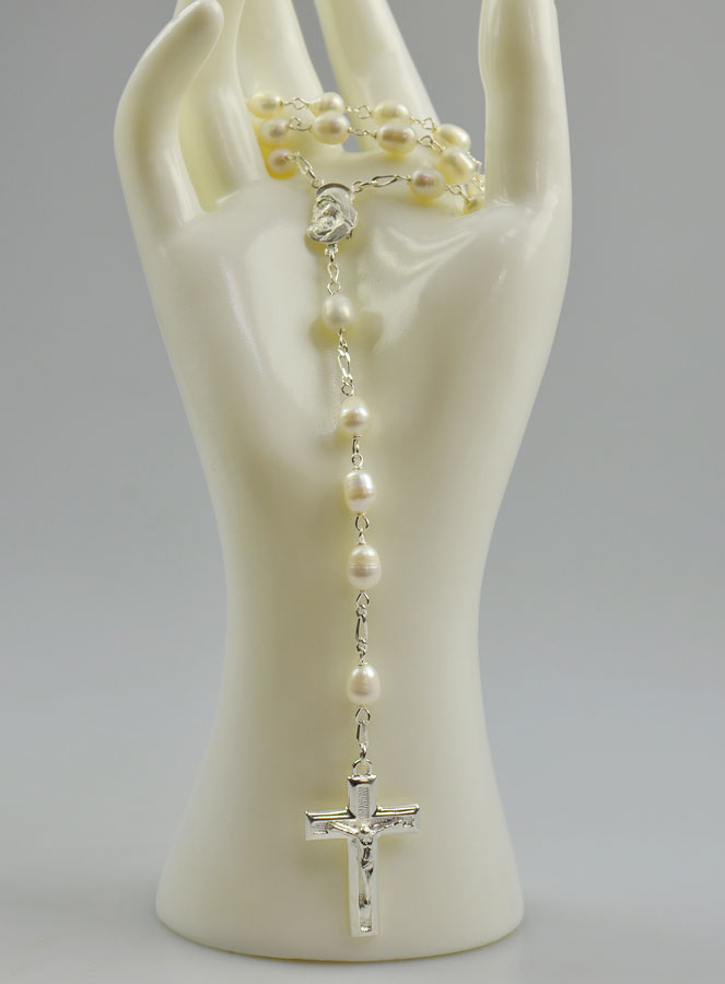 Chapelet en Argent 925/1000 & Nacre - Grains Brillant 7mm (pic 2)