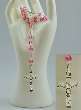 Chapelet en Argent 925/1000 & Cristal Rose (pic 1)