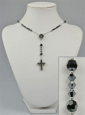 Collier Chapelet en Argent & Cristal Noir (pic 1)
