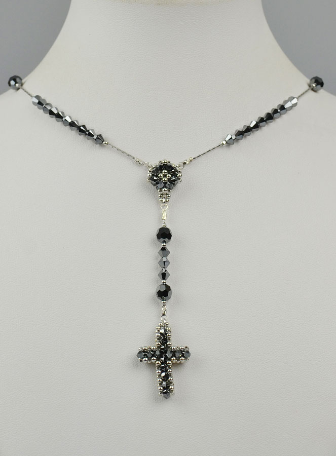 Collier Chapelet en Argent & Cristal Noir (pic 2)