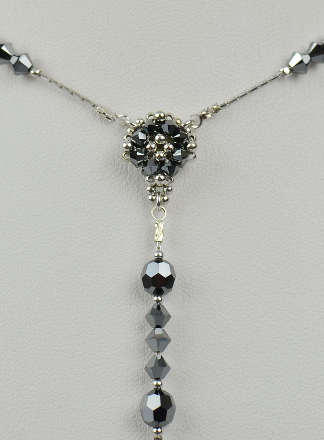 Collier Chapelet en Argent & Cristal Noir (pic 3)