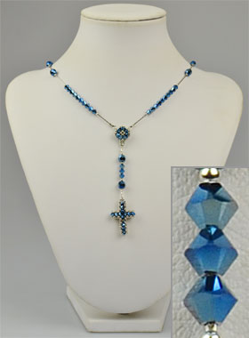 Collier Chapelet en Argent & Cristal Bleu (pic 1)
