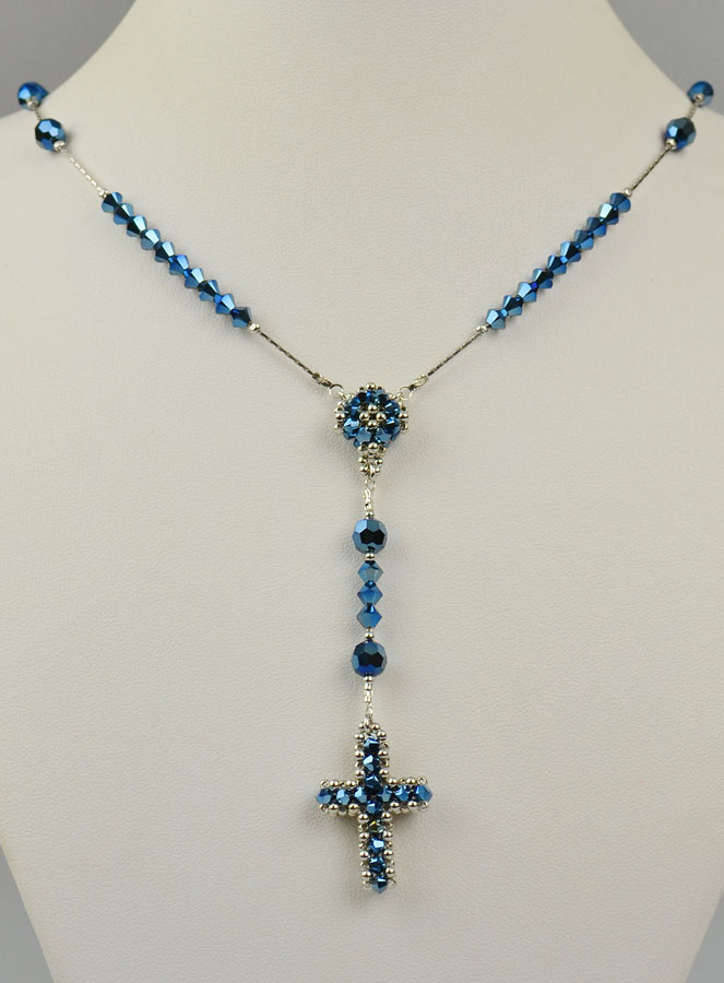 Collier Chapelet en Argent & Cristal Bleu (pic 2)
