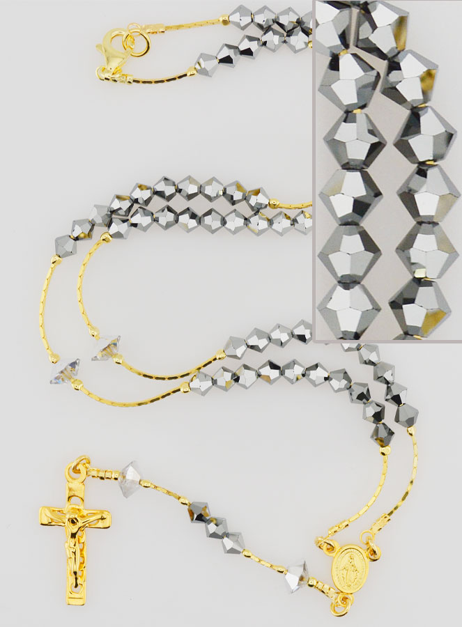 Collier Chapelet Plaqué Or 18 Carats & Cristal Noir (pic 1)