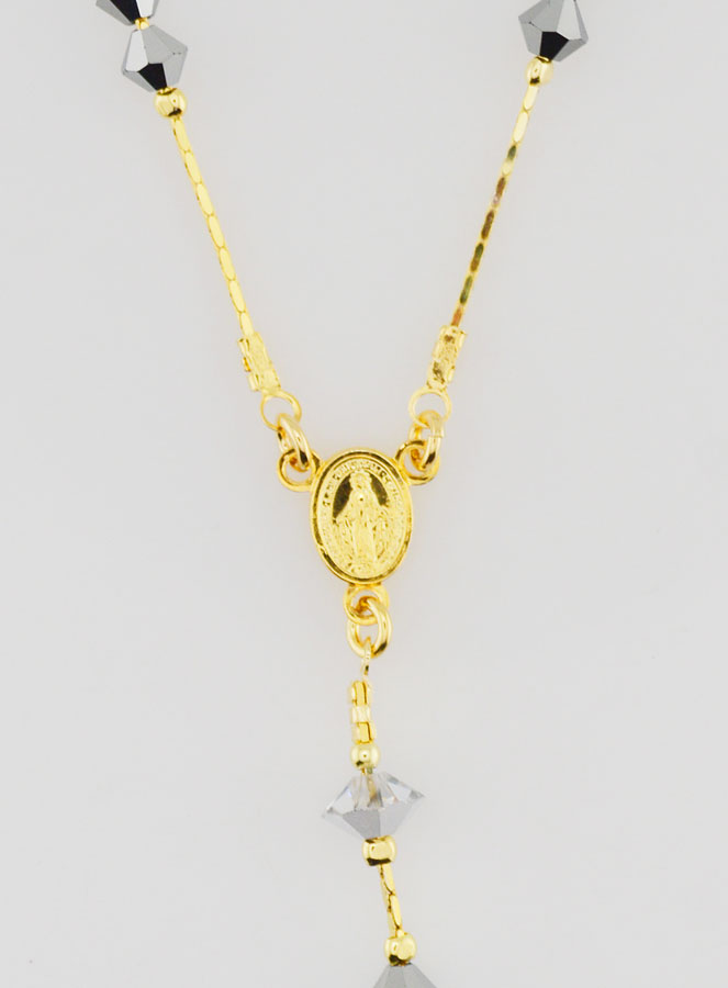 Collier Chapelet Plaqué Or 18 Carats & Cristal Noir (pic 3)