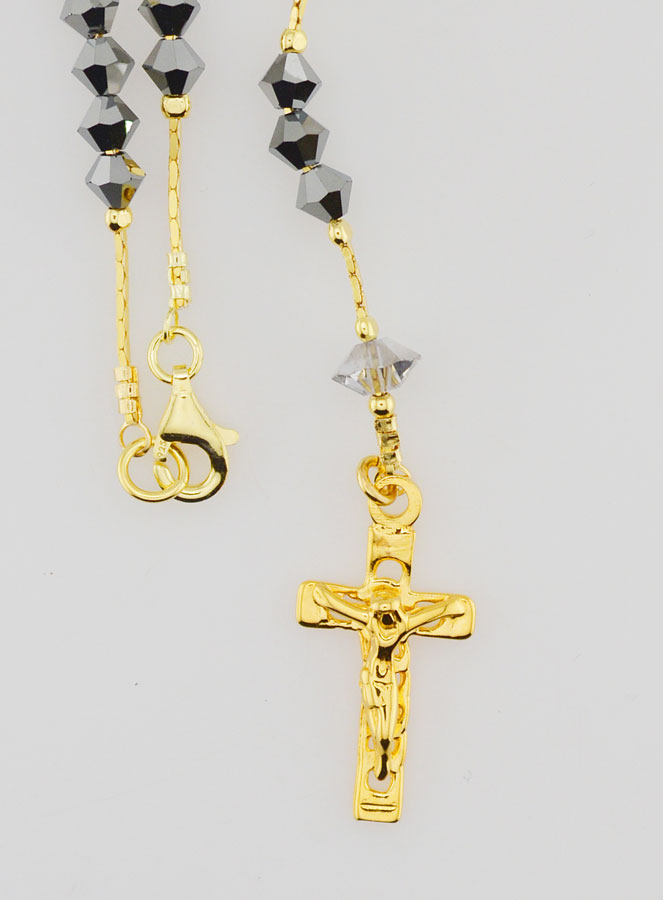 Collier Chapelet Plaqué Or 18 Carats & Cristal Noir (pic 4)