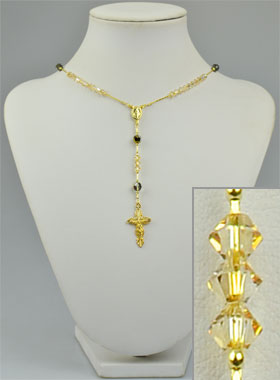 Collier Chapelet Plaqué Or 18 Carats & Cristal Ambre (pic 1)