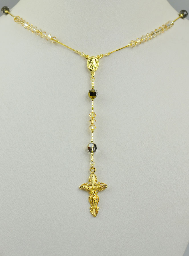 Collier Chapelet Plaqué Or 18 Carats & Cristal Ambre (pic 2)