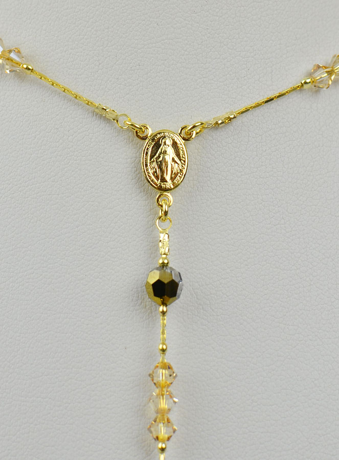 Collier Chapelet Plaqué Or 18 Carats & Cristal Ambre (pic 3)