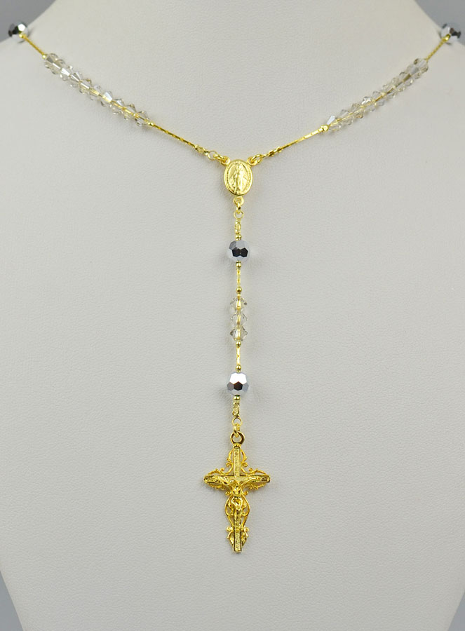 Collier Chapelet Plaqué Or 18 Carats & Cristal (pic 2)