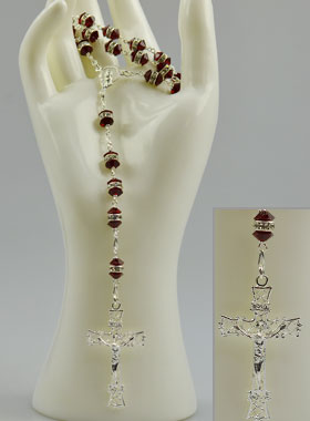 Chapelet en Argent & Cristal Rouge Serti (pic 1)