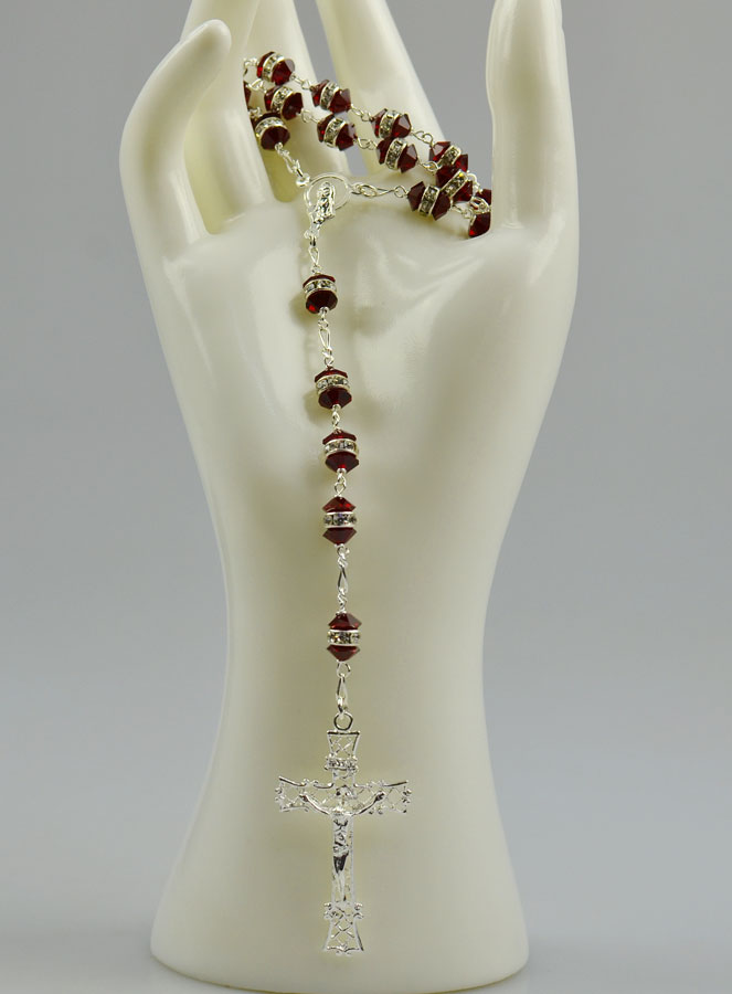 Chapelet en Argent & Cristal Rouge Serti (pic 2)