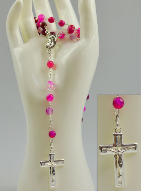 Chapelet en Argent Massif & Agate Rose Véritable du Brésil (pic 1)