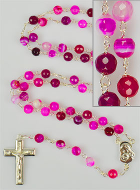 Chapelet en Argent Massif & Agate Rose Véritable du Brésil (pic 3)