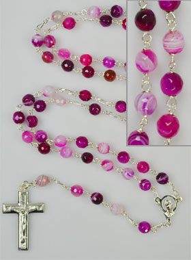 Chapelet en Pierre Agate Rose & Argent Massif (pic 1)
