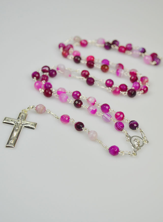 Chapelet en Pierre Agate Rose & Argent Massif (pic 2)