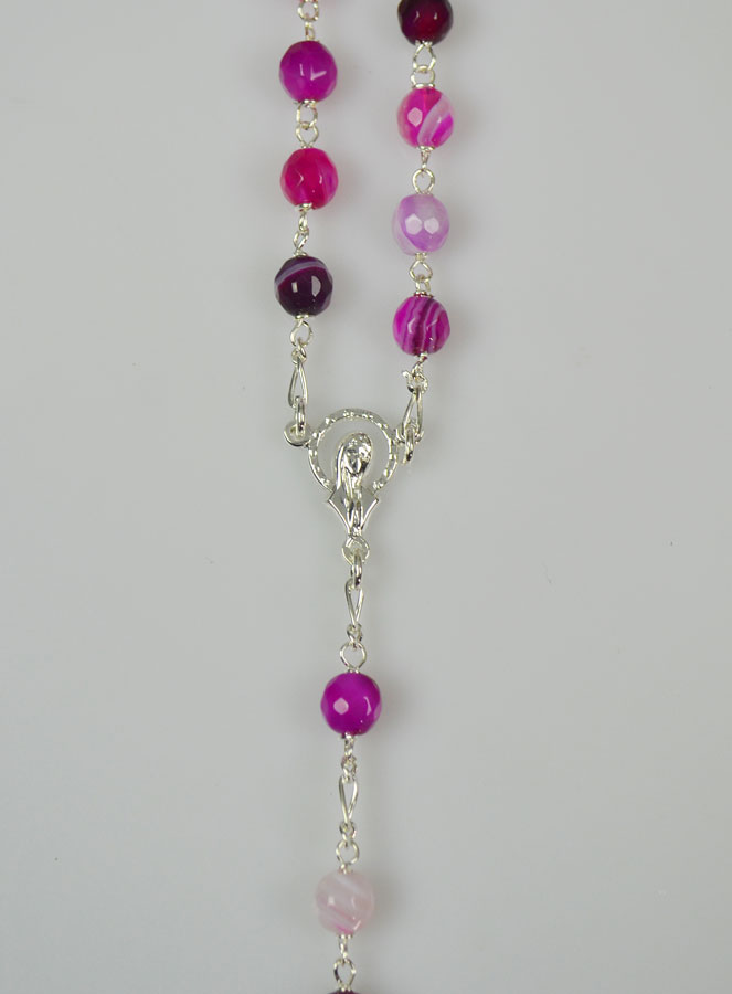 Chapelet en Pierre Agate Rose & Argent Massif (pic 3)