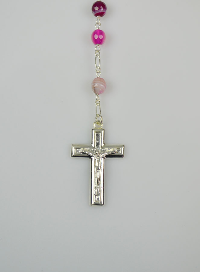 Chapelet en Pierre Agate Rose & Argent Massif (pic 4)