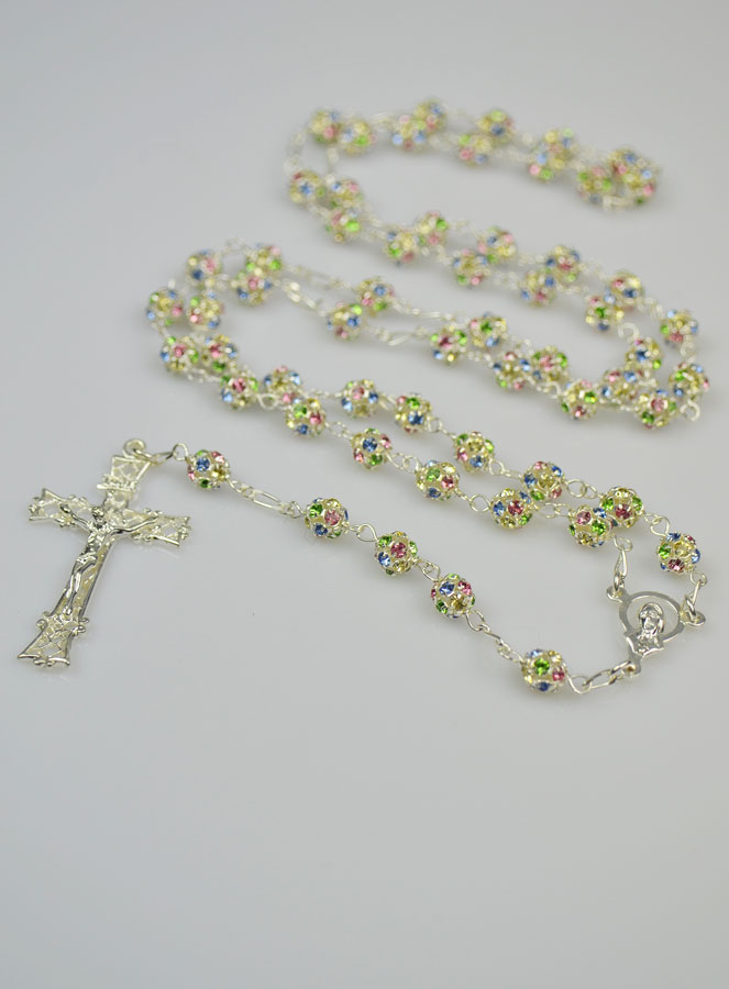 Chapelet en Perles de Cristal 6mm & Argent Massif (pic 2)