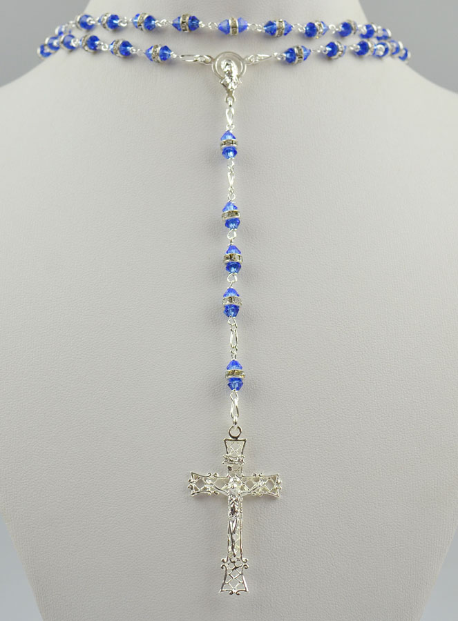 Chapelet en Cristal Saphir Serti & Argent Massif (pic 2)