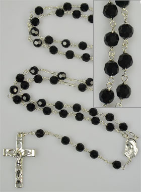 Chapelet en Cristal Noir & Argent Massif (pic 1)
