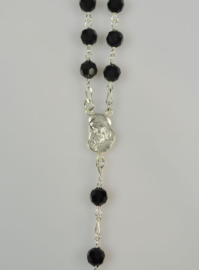 Chapelet en Cristal Noir & Argent Massif (pic 3)
