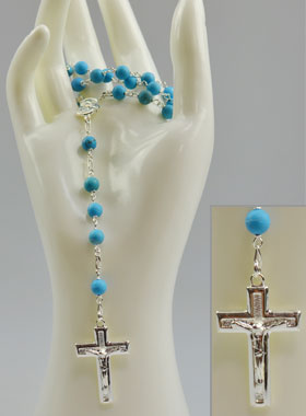Chapelet en Argent Massif & Perles Turquoise Veritable (pic 1)