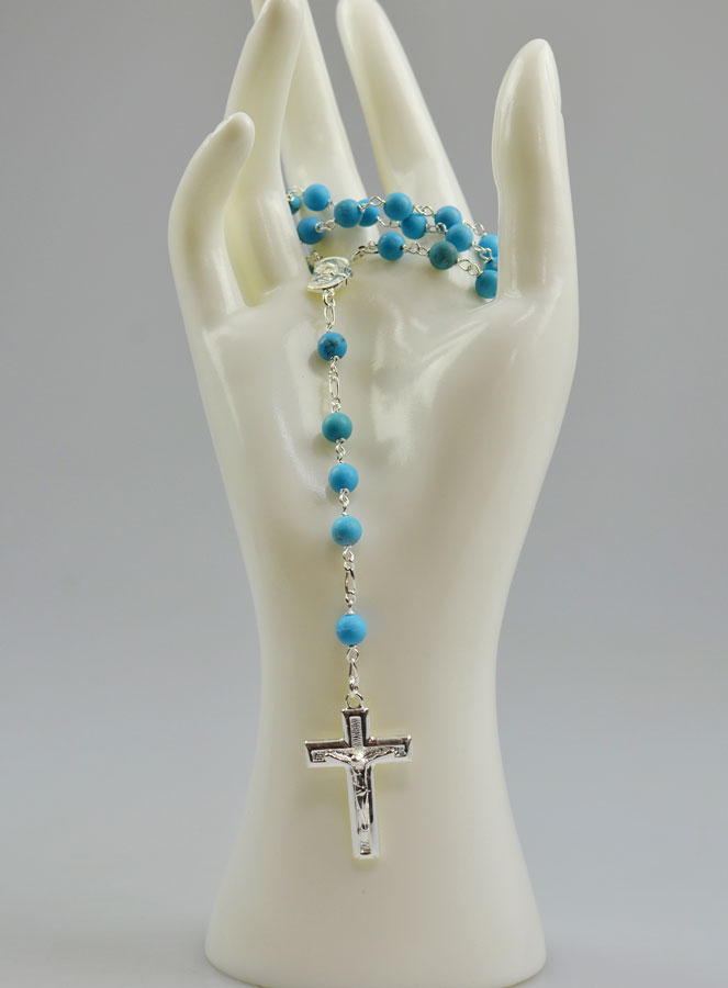 Chapelet en Argent Massif & Perles Turquoise Veritable (pic 2)